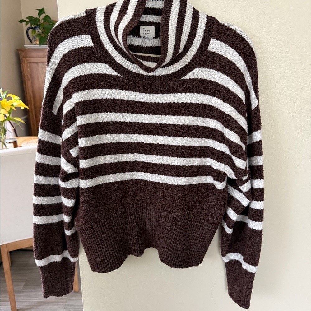 a new day Chocolate and White Striped Turtleneck Sweater